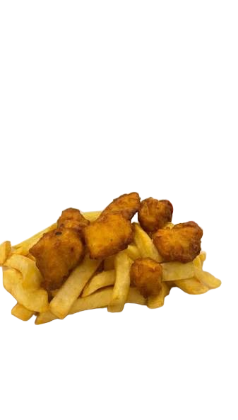 Chicken poppers (chicken poppers chips can of soft drink)