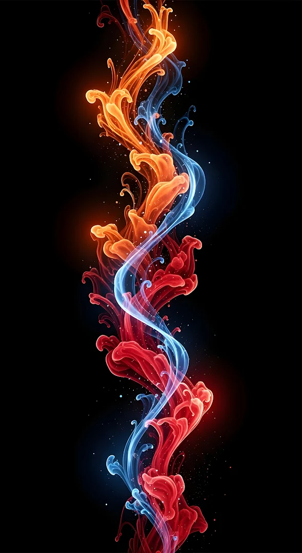 Dynamic Fire and Ice Smoke Swirl Abstract Digital Art