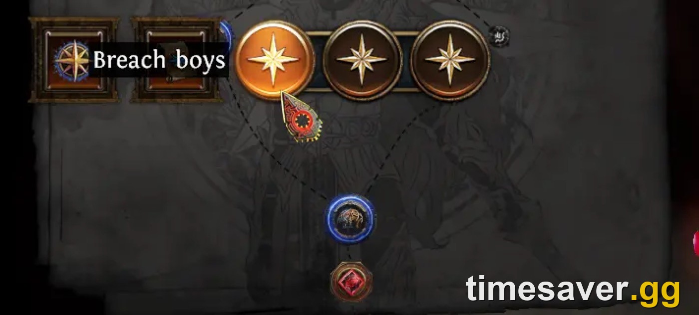 The Path of Exile Atlas passive tree panel with allocated notable and keystone nodes
