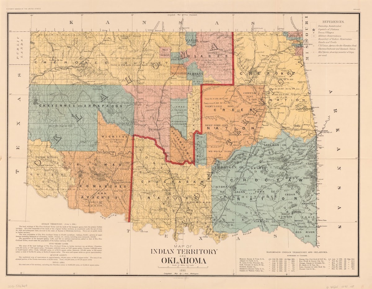 Map Of Indian Territory And Oklahoma 1890
