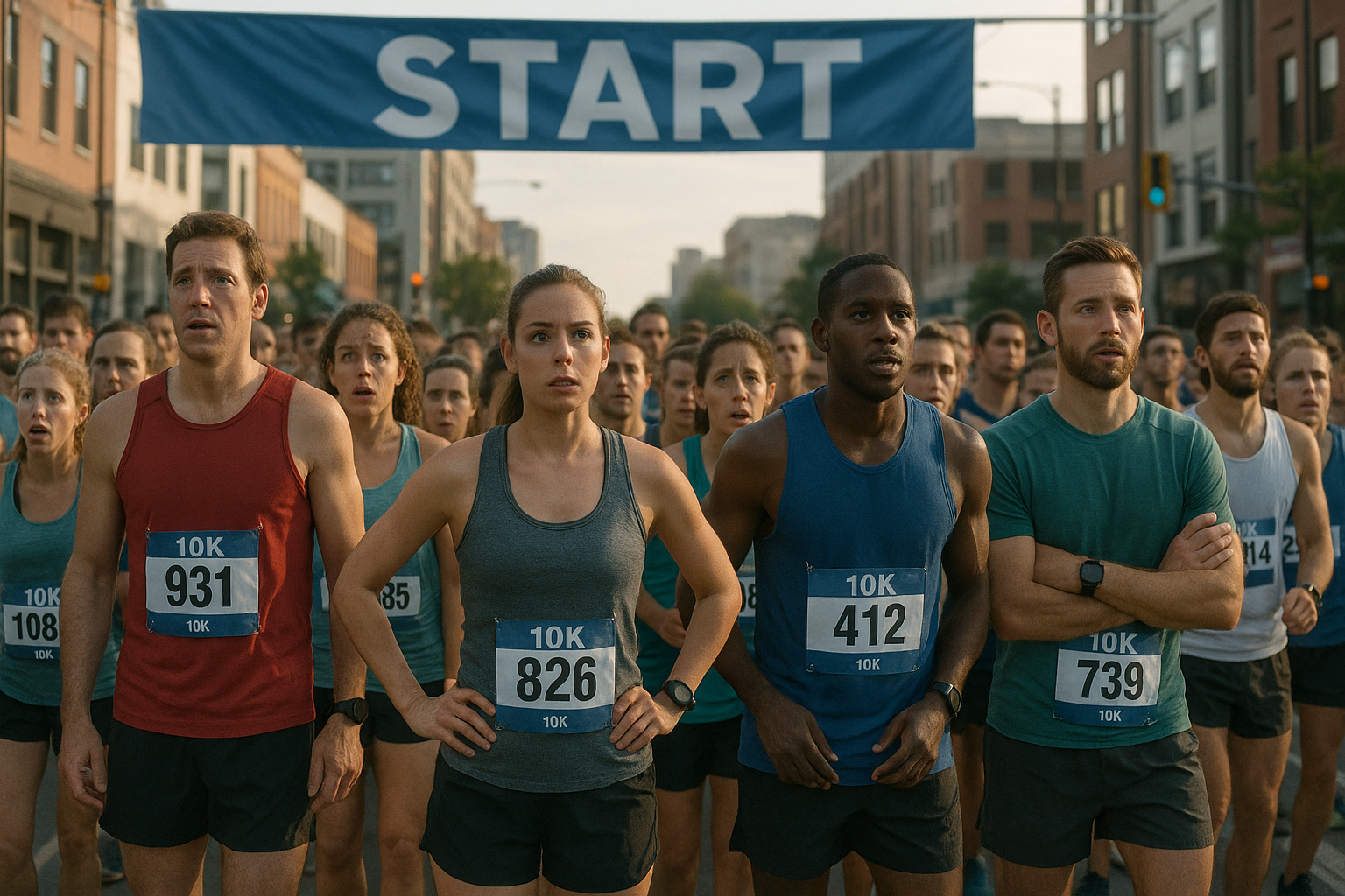 Corredores en la línea de largada de una carrera de 10K