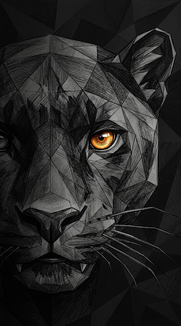 Artistic Closeup of Low-Poly Dark Panther Face with Glowing Amber Eye - Free mobile Wallpaper