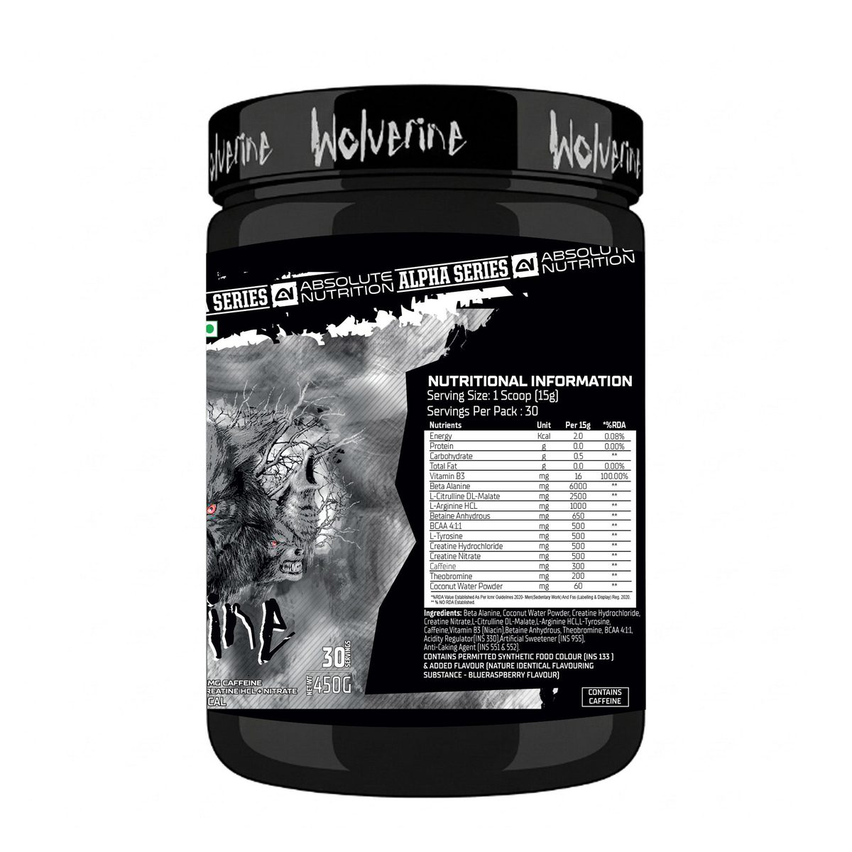 Absolute Nutrition Wolverine Pre workout — Blueraspberry, 450g