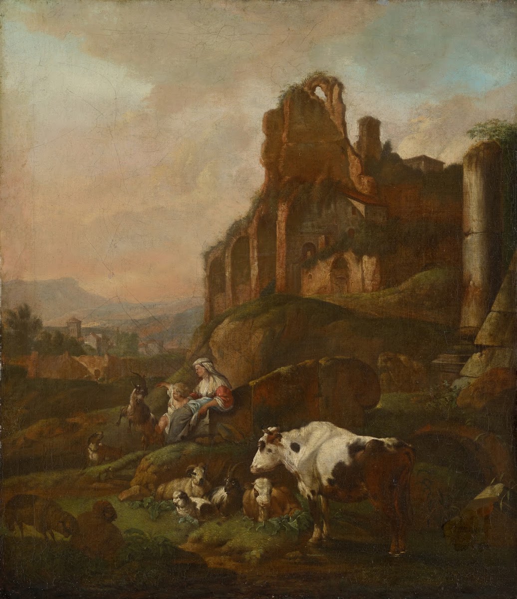Shepherdess and Flock in front of Antique Ruins 1667