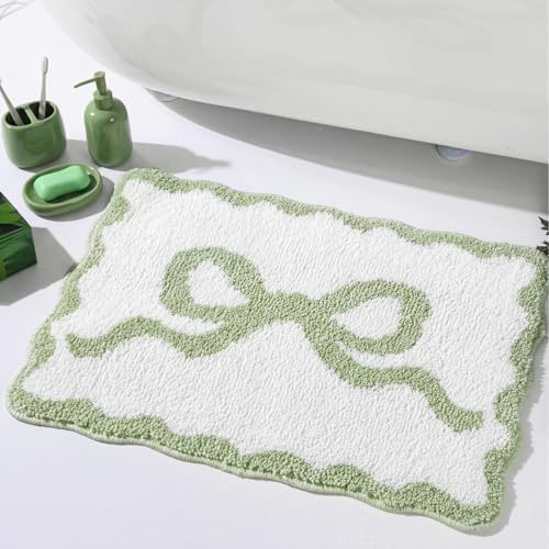 Bath mat with bow pattern, synthetic fiber