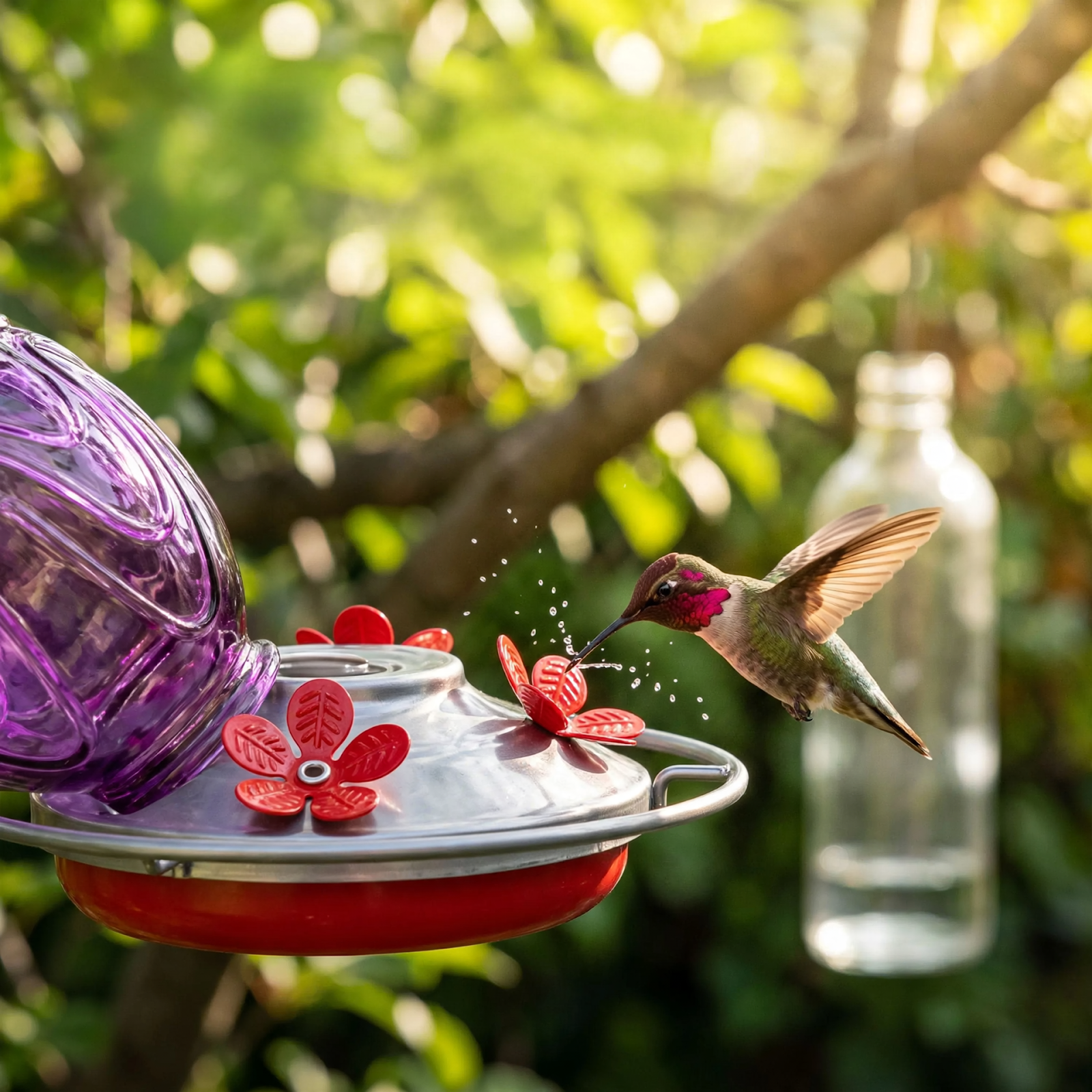 Glass bird feeder for the garden