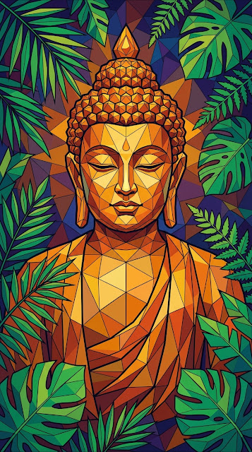 Colorful Geometric Polygonal Buddha Face with Closed Eyes - Free mobile Wallpaper