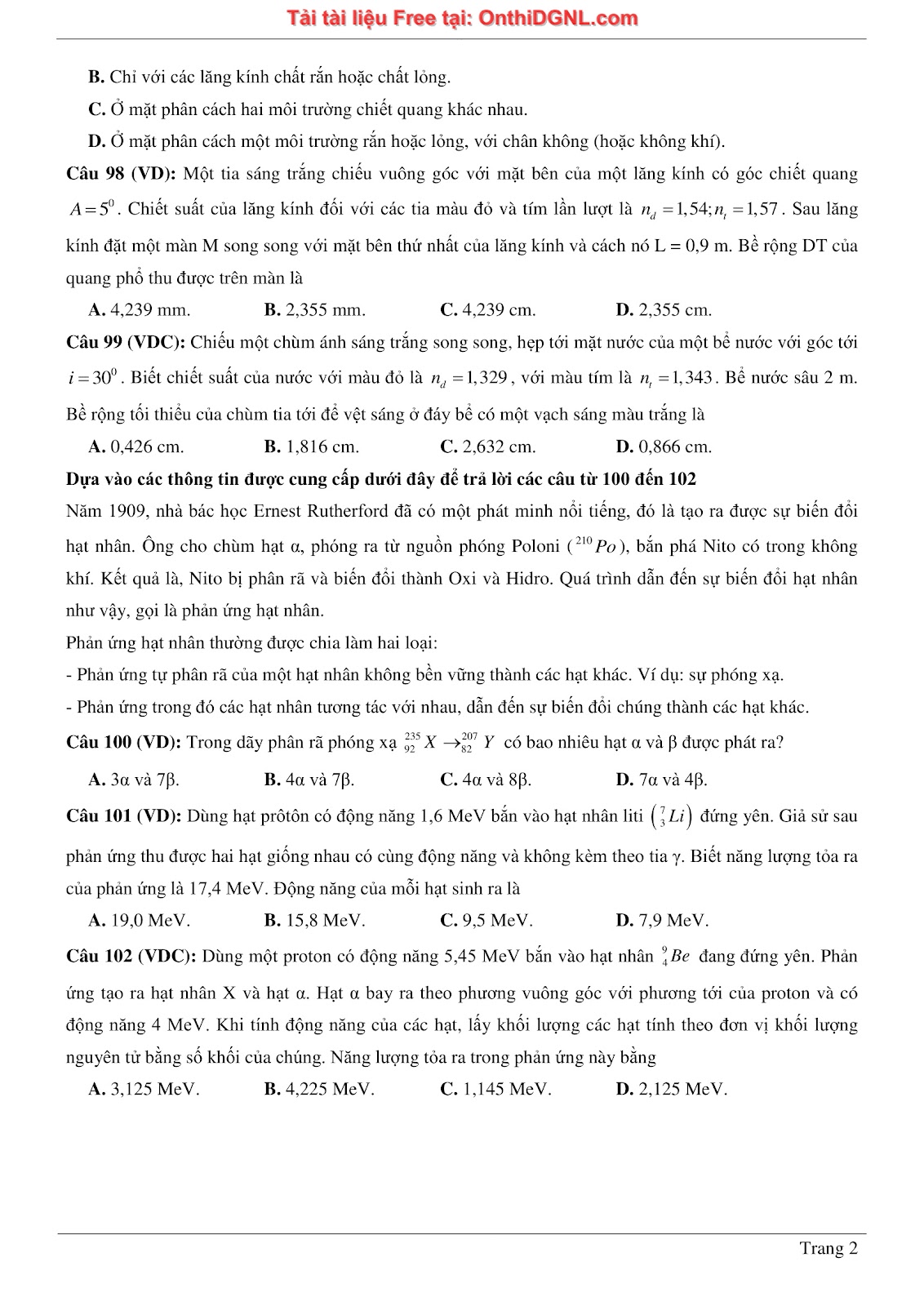 300 bài tập môn Vật Lý - Ôn thi ĐGNL ĐHQG TPHCM Phần 24