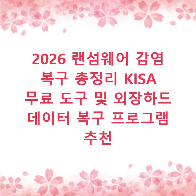 2026 랜섬웨어 감염 복구 총정리 KISA 무료 도구 및 외장하드 데이터 복구 프로그램 추천