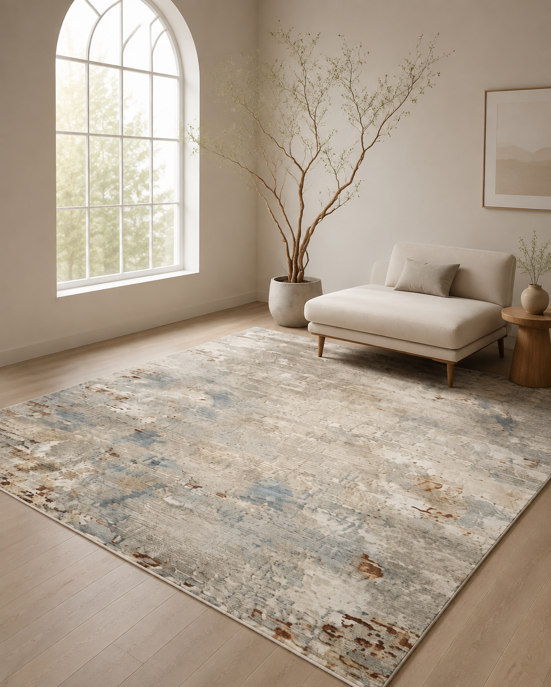 Blue Gray Distressed Art Rug
