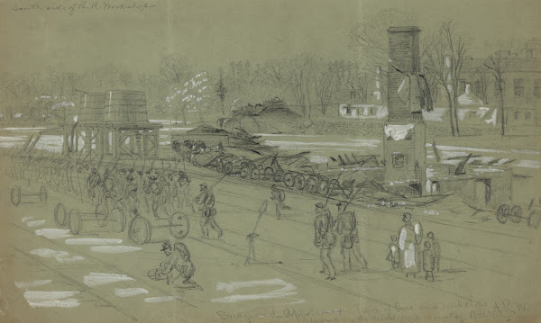 Bridge on the AppotomaxTrain of Cars and workshops burned by the rebels on evacu