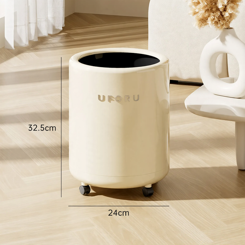 Large trash can with wheels and polka-dot design