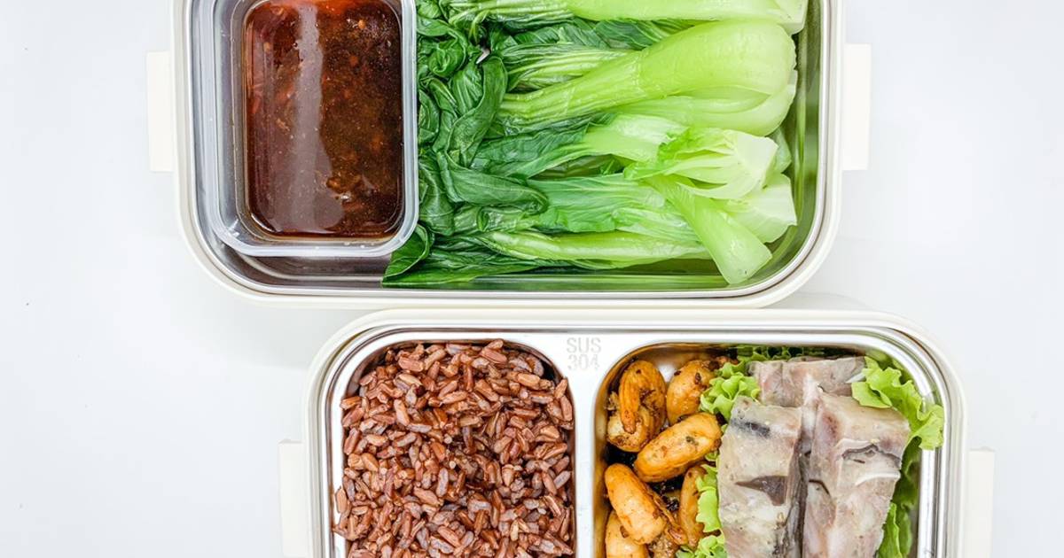 Giảm cân - lunchbox - eat clean : Tôm rim mật ong + cải thìa luộc (392calo)