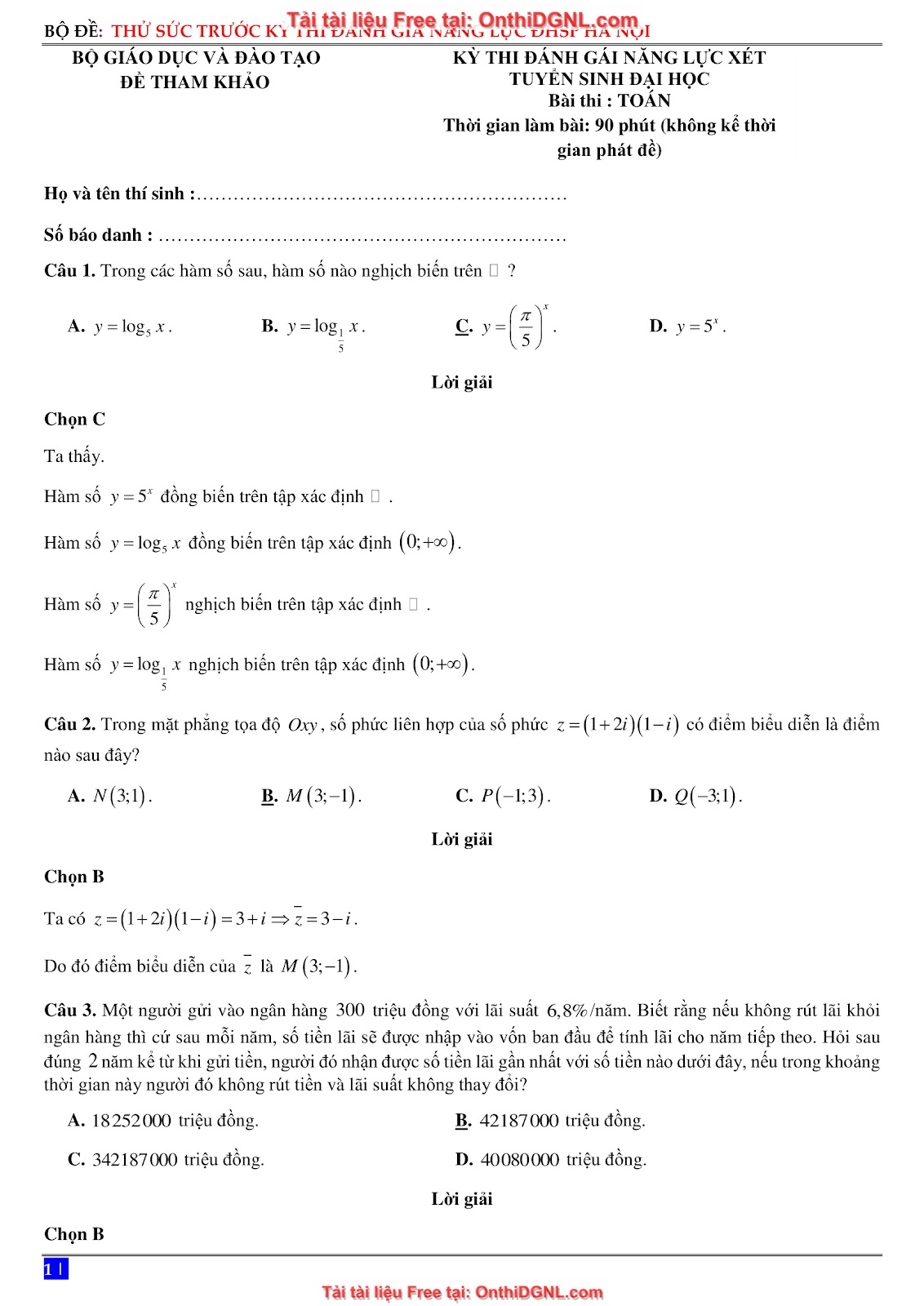 16 Đề ôn DGNL Sư Phạm HN môn toán - có đáp án