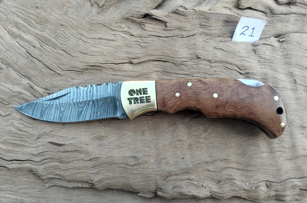Damascus steel folding knife — One Tree Collection