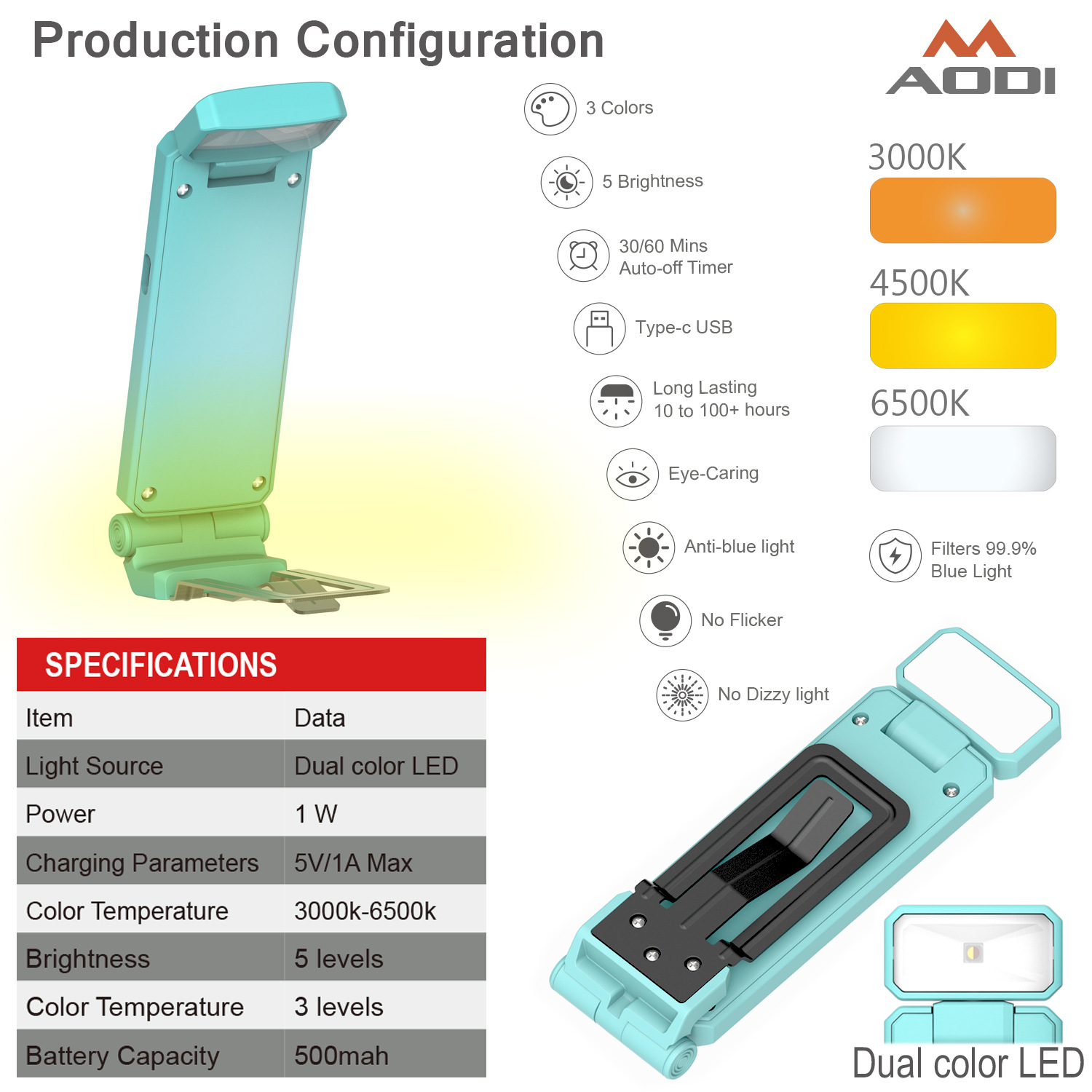 Portable LED Reading Lamp with Clamp Base