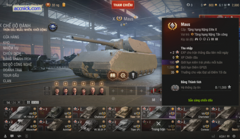 Shop bán acc World of Tanks PC giá tốt, sở hữu 4 tank X cực...