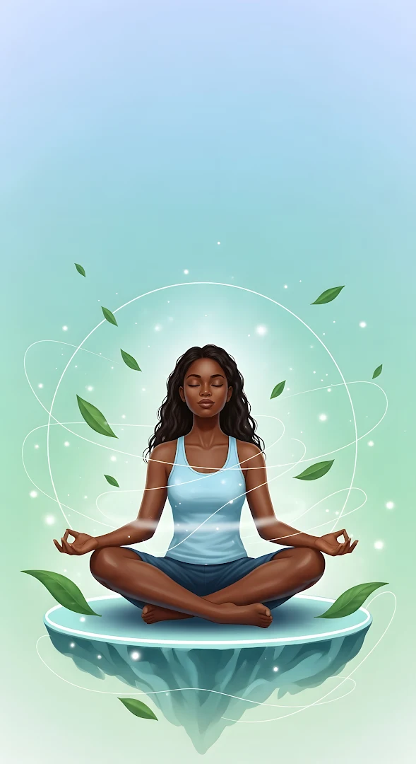 Woman Meditating Floating Lotus Position Wellness Art