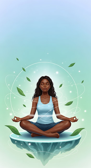 Woman Meditating Floating Lotus Position Wellness Art - Free mobile Wallpaper