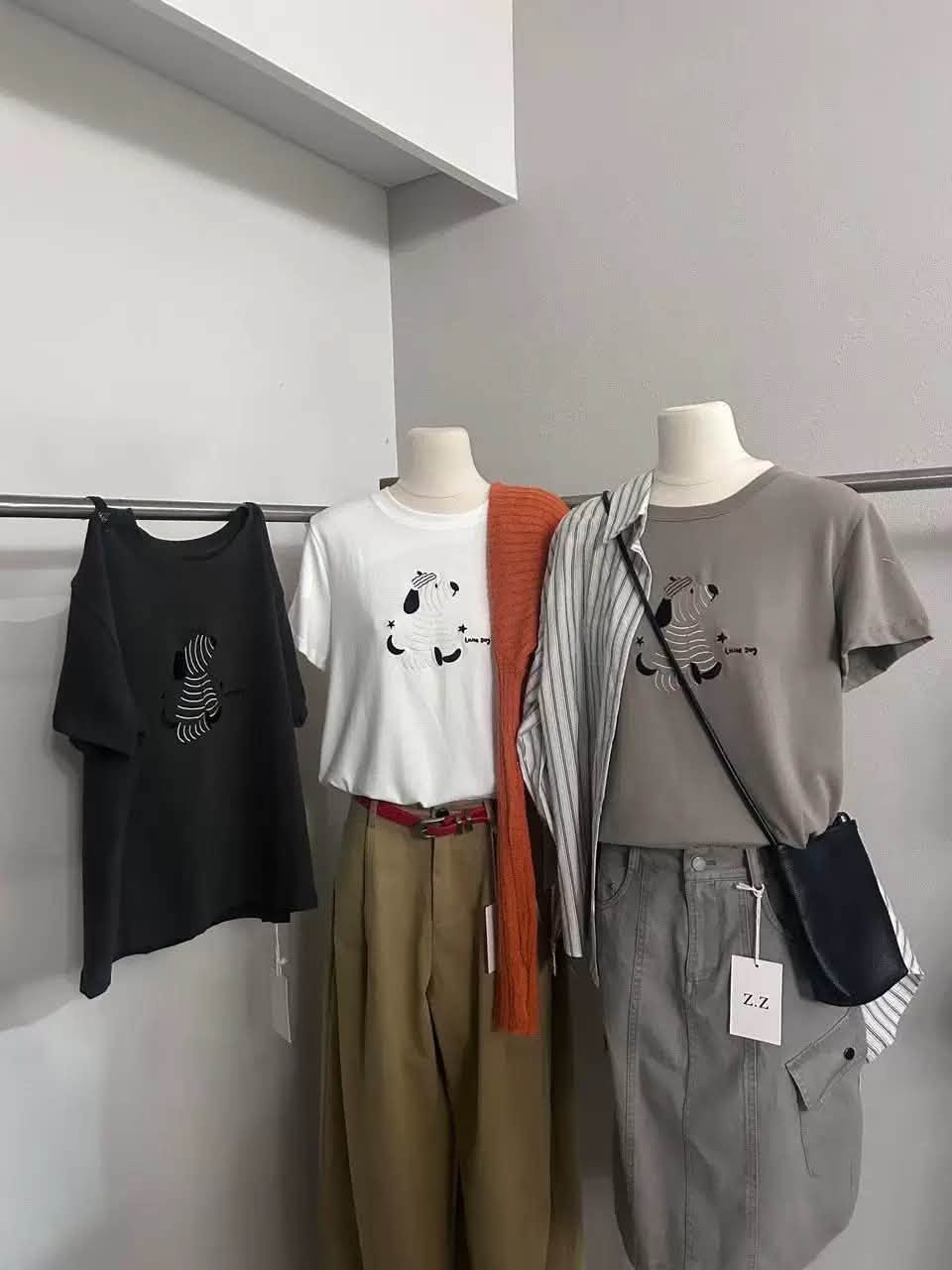 Áo thun ngắn tay cổ tròn thêu chú chó sọc ngôi sao XONXEN SHOP 82211 – Image 2