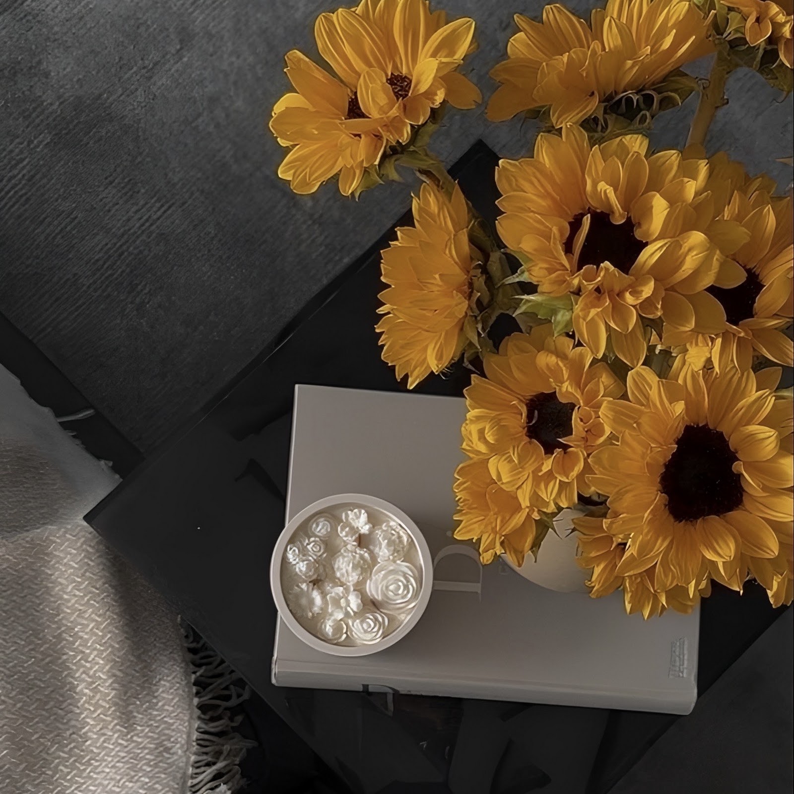 Download Yellow Sunflowers On Dark Table Full HD iPhone