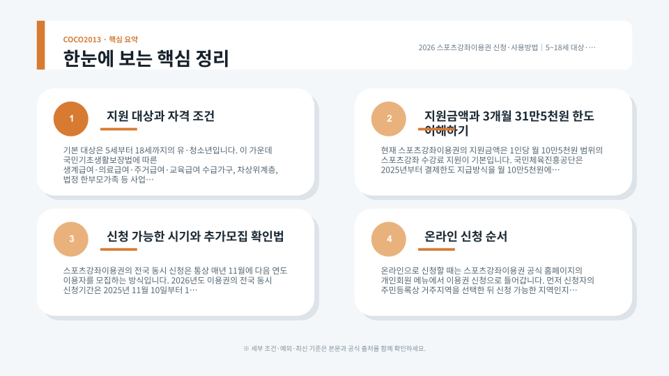 스포츠강좌이용권 신청부터 선정·카드발급·온라인 결제까지의 이용 흐름을 표현한 체육시설 이미지