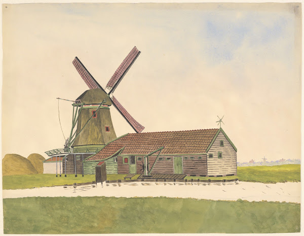 Oliemolen De Zoeker met schuur hijskraan en stilletje 1930 1945