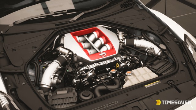 The Nissan GT-R's engine bay in Forza Horizon 6 — the GT-R Black Edition Forza Edition is one of the most sought-after Auction House cars