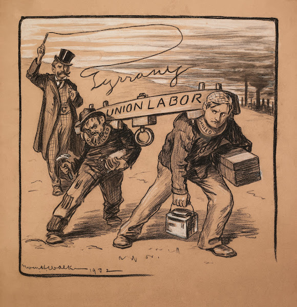 Men representing skilled and unskilled workers are yoked together by union labor