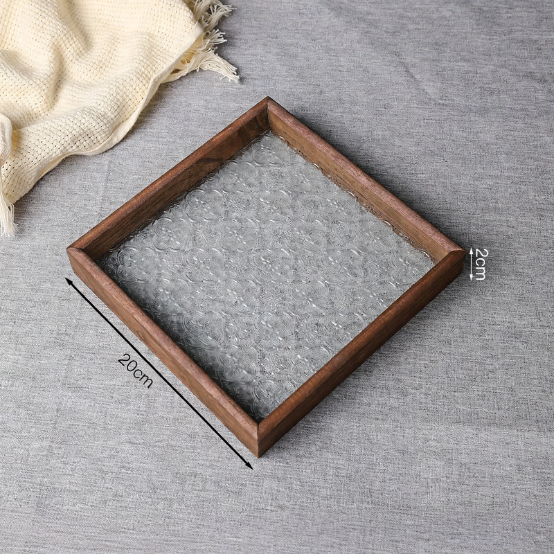 Wooden glass tray with hawthorn pattern, European