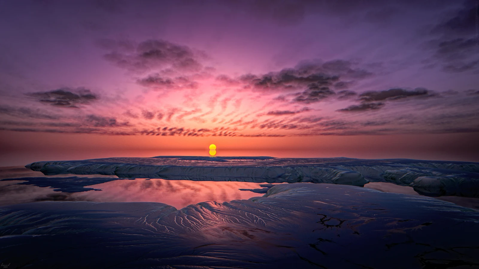 Dramatic Dusk Over Icy Terrain - Digital Landscape Art 4K Wallpaper (3840x2160)