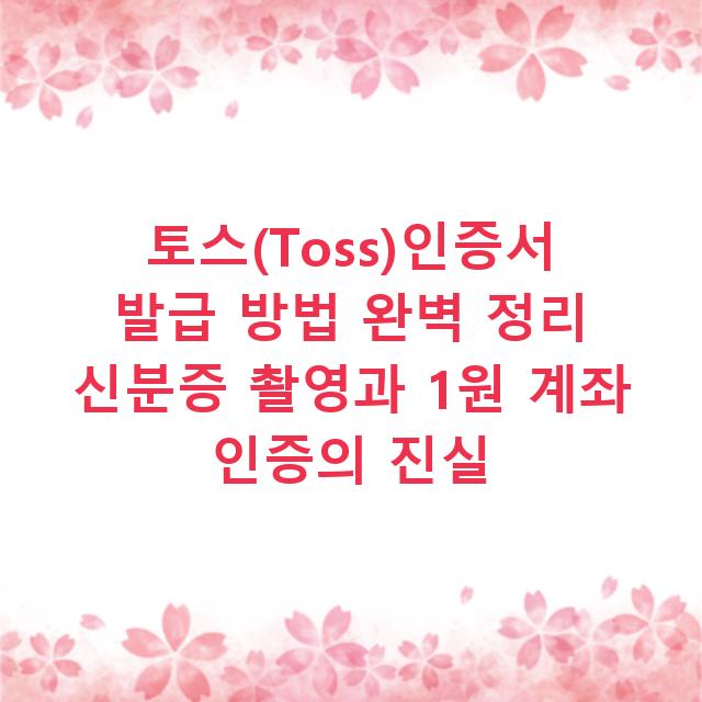 토스(Toss)인증서 발급 방법 완벽 정리 신분증 촬영과 1원 계좌 인증의 진실