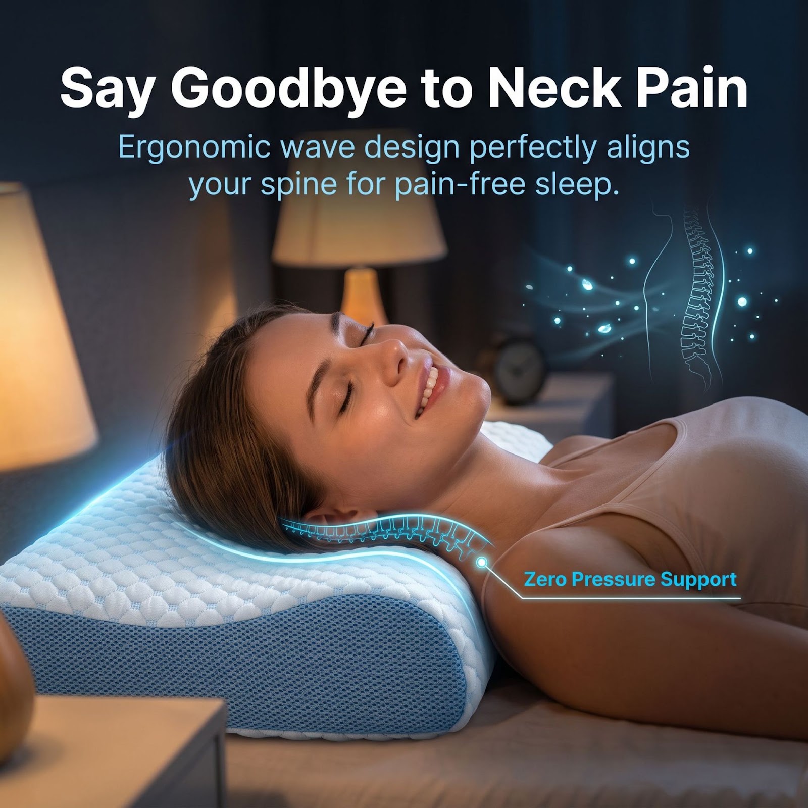 Flat memory foam neck pillow, wave profile