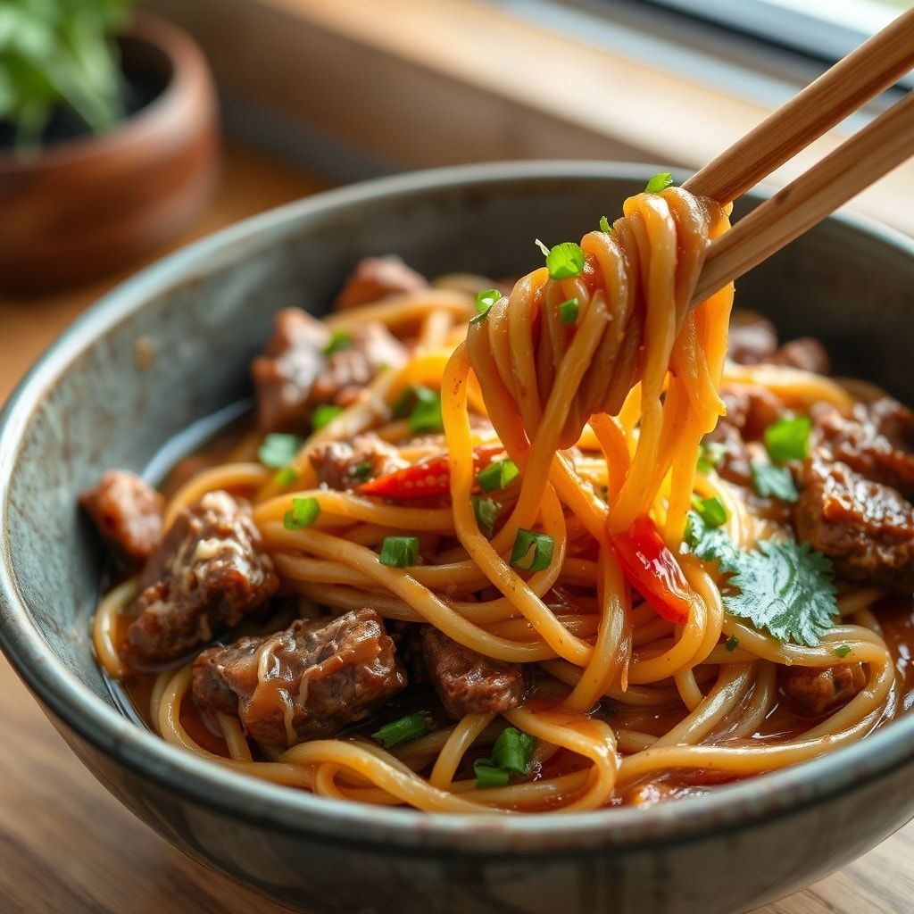 Slow Cooker Korean Beef Noodles Recipe for Easy Dinner – Set-It-and-Forget-It Comfort finished