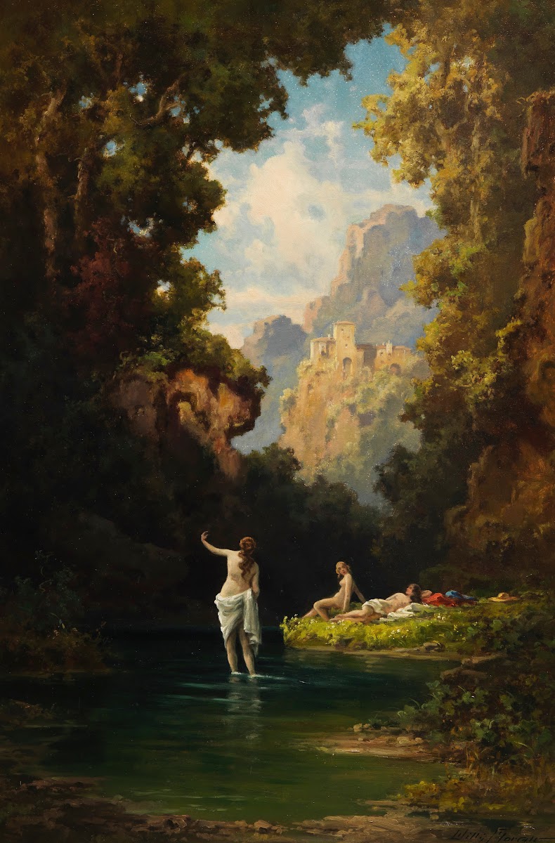 Badende Mädchen im Waldteich 1890