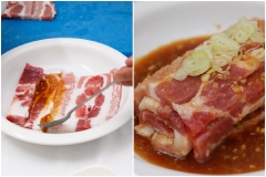 Cho sườn vào một cái tô, rưới từng muỗng sốt đã pha chế sẵn lên miếng sườn. Ướp trong 30p, rồi đem nướng trên bếp than hoặc bếp điện.