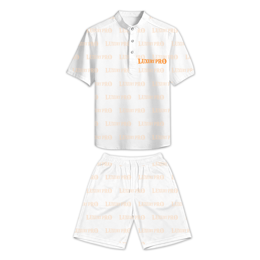 AOP Stand‑Collared Button Polo + All‑Over Print Beach Shorts‑Bird's Eye Fabric