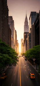 Manhattan Street View Chrysler Building Sunset Glow
