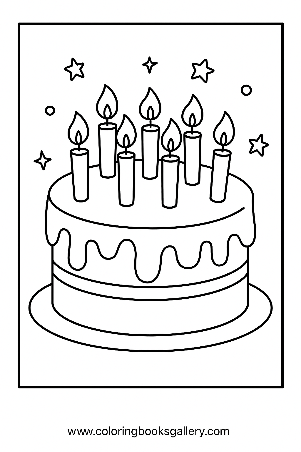 Chocolate cake with candles – Free Printable Coloring Sheet for Kids and Adults – printable coloring page