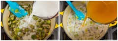 Thêm 3 muỗng canh bột mì vào, trộn thật đều. Tiếp đó chế sữa tươi, nước dùng chay vào, khuấy đều. Cuối cùng thả bông cải nướng vào và nấu trong khoảng 20 phút cho tất cả chín mềm thì tắt bếp. Nếu có máy nghiền thì bạn nghiền luôn trong nồi, còn không thì bạn cho súp vào máy sinh tố và xay nhuyễn nha. Thêm phô mai và chút muối vào, khuấy đều và có thể dùng được rồi.
