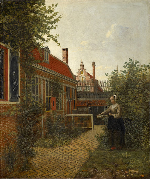 Woman with a Basket of Beans in a Kitchen Garden 1660