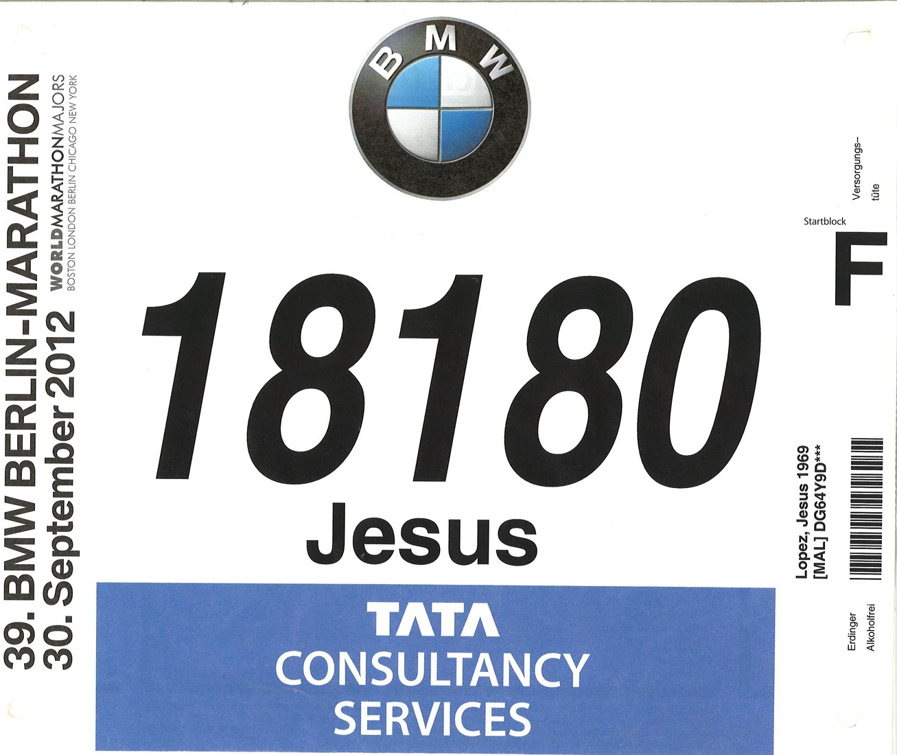 Dorsal de 39 Berlin Marathon