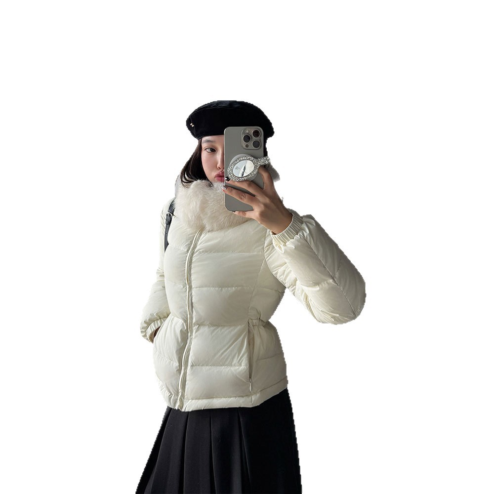 Short down jacket for girls with removable faux fur collar