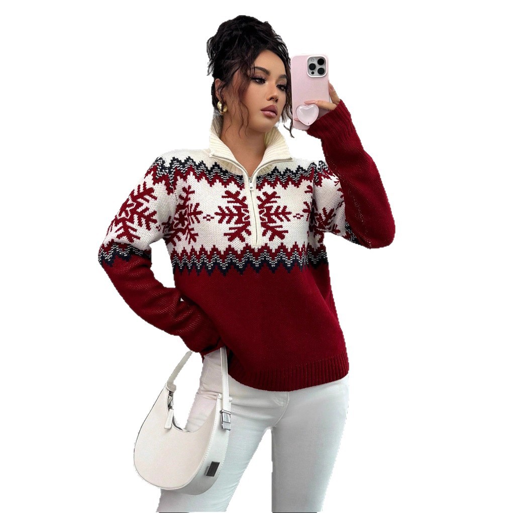 Fair-Isle Sweater with Zipper for Couples
