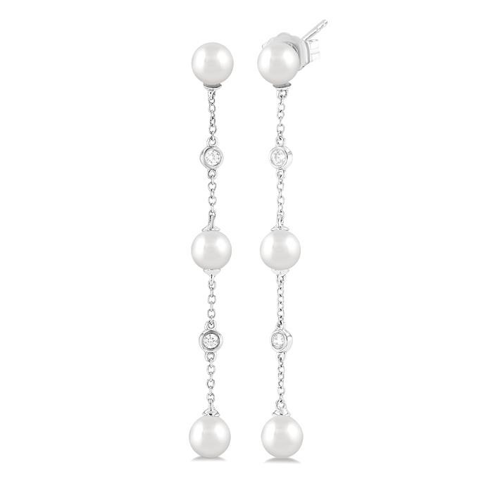Pearl & Diamond Station Long Chain Earrings