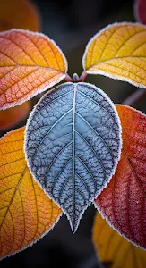 Macro Frosted Autumn Leaves Texture Contrast