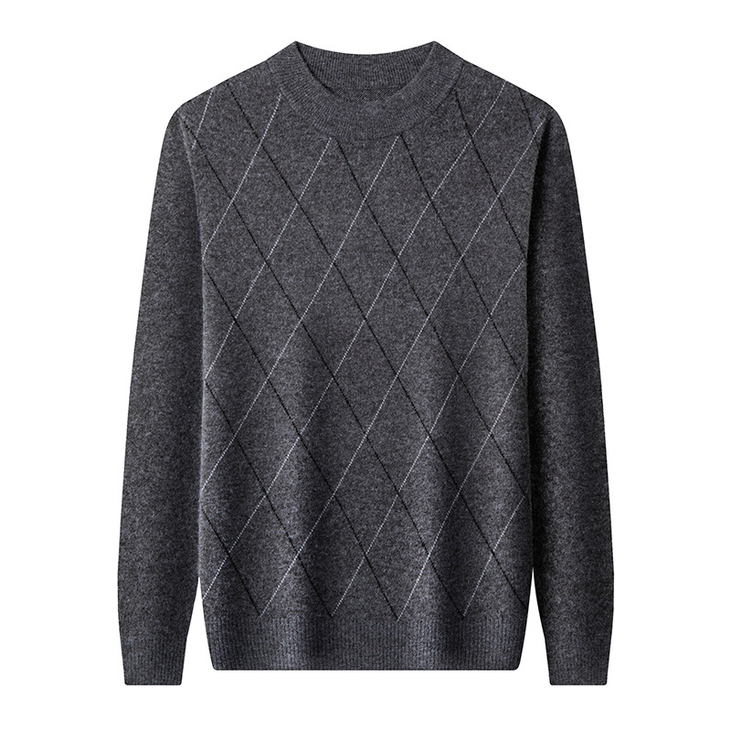 Men's Wool Sweater, Plaid, Standing Collar, Extra Warm