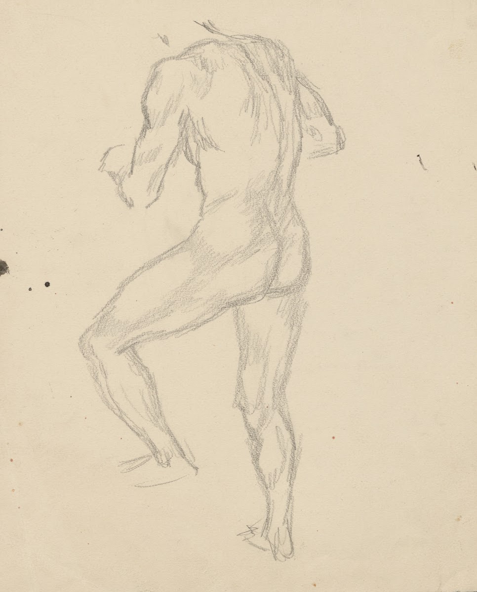 Naked man with one leg raised seen from behind 1895 1928