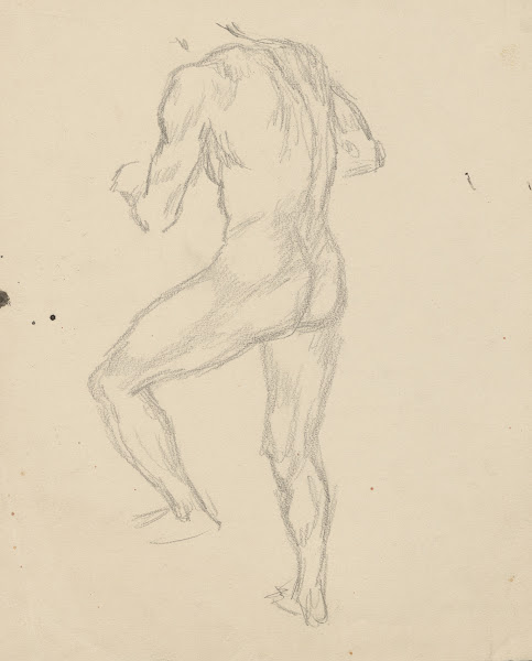 Naked man with one leg raised seen from behind 1895 1928