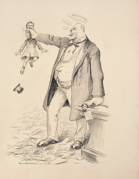 A large man representing the Senate holds a small man representing the House of